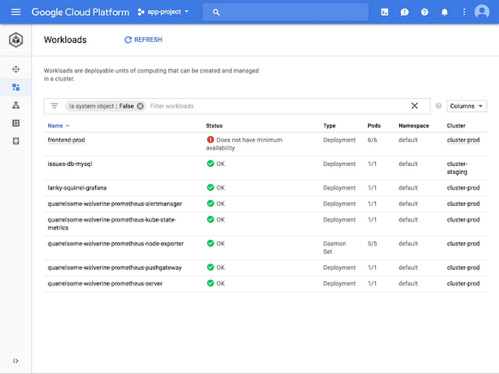 Google Kubernetes Engine Screenshot