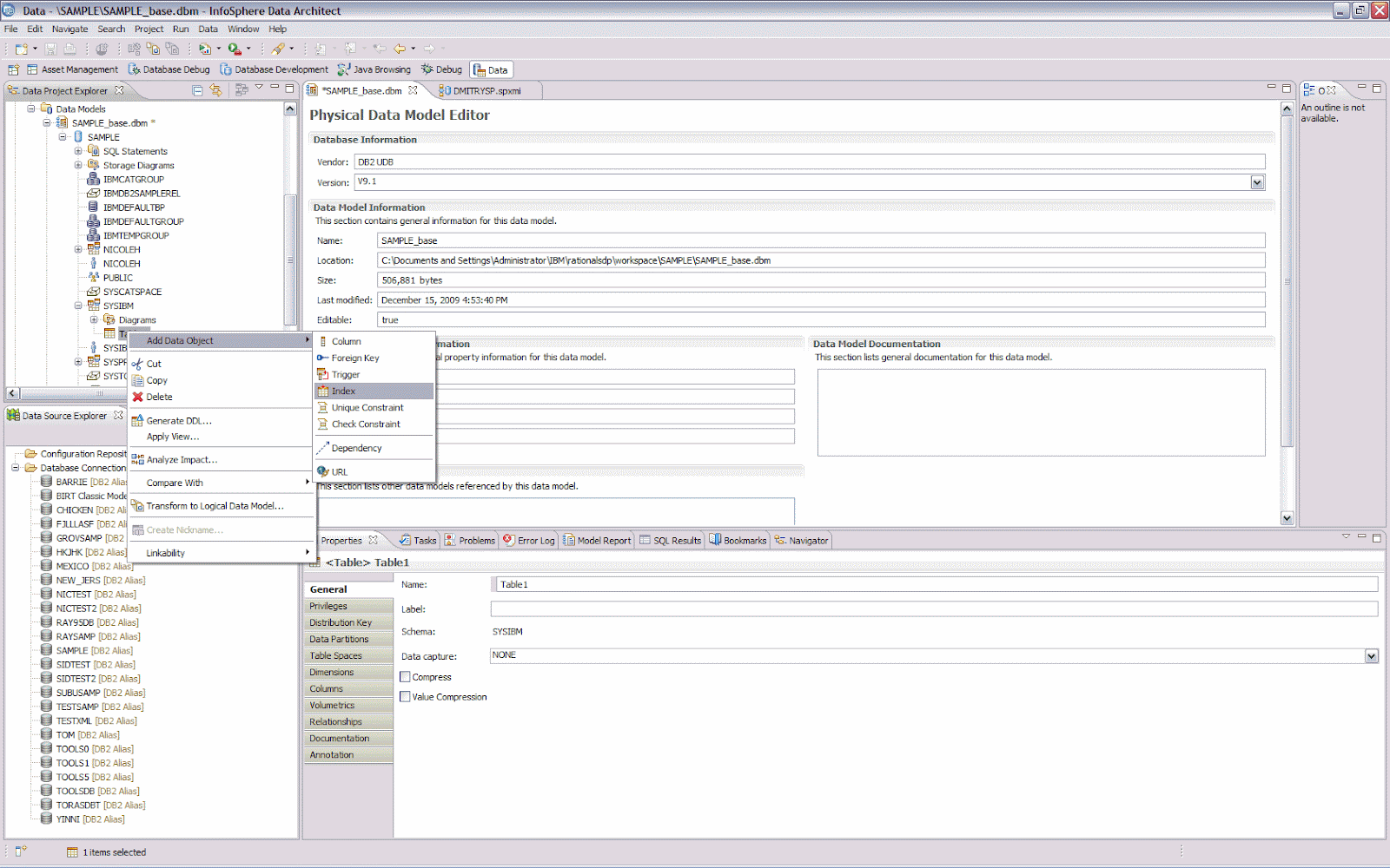 screenshot of IBM InfoSphere Data Architect