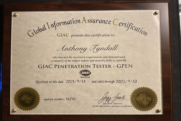 Screenshot of GIAC Penetration Tester (GPEN) 