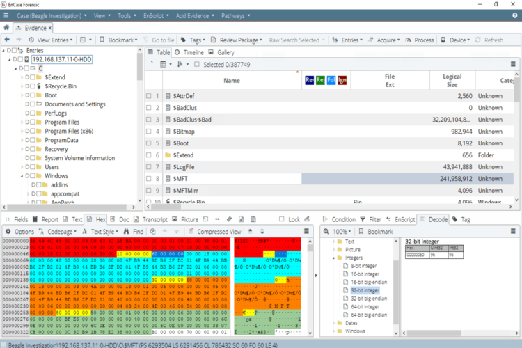 screenshot of OpenText EnCase Forensic