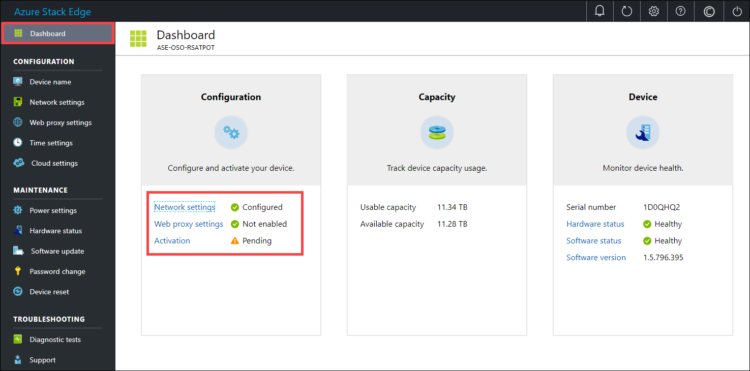 screenshot of Azure Stack Edge