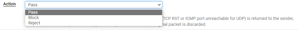 Selecting an action when rule is matched in pfSense.