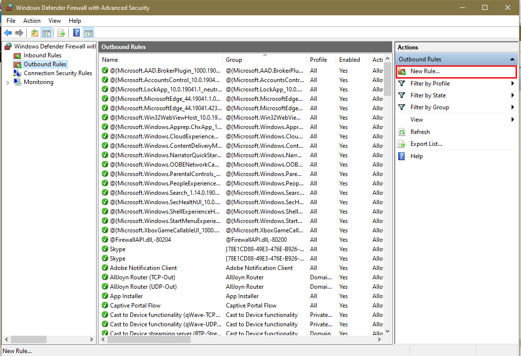 Creating new Outbound Rule in Windows Firewall