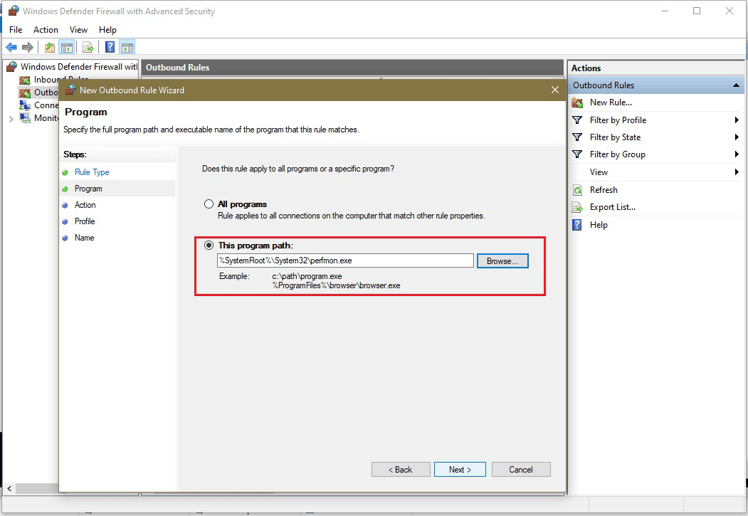 Blocking specific programs in Windows Firewall